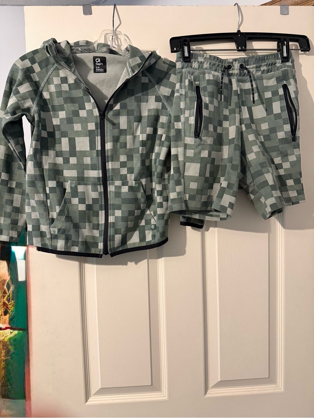 GAP Green and Gray Pixel Zip Hoodie